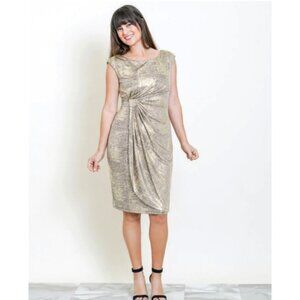 Connected Apparel Lisa Sliver Shimmer Faux Wrap Side Ruched Women Dress Size 14